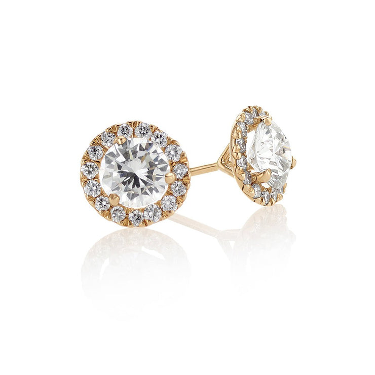 1.44 Carats Round Natural Diamond Halo Stud Earrings - The Diamond Factory