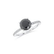 14K White Gold 2.22 Carat Round Black Diamond Solitaire Ring - The Diamond Factory