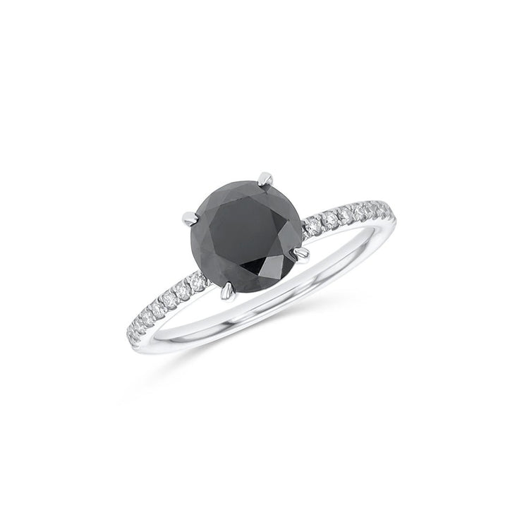 14K White Gold 2.22 Carat Round Black Diamond Solitaire Ring - The Diamond Factory