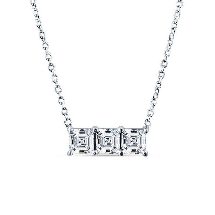 14K White Gold Asscher Diamond Three - Stone Necklace - The Diamond Factory