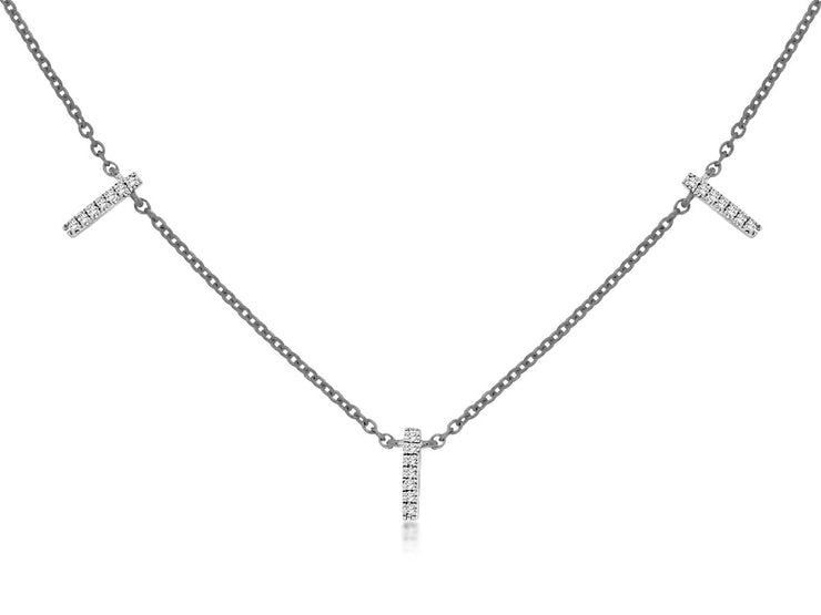 14K White Gold Dangle Bar Diamond Necklace - The Diamond Factory