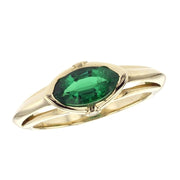 14K Yellow Gold 1.10 CT Lab Grown Emerald Gemstone Marquise and 0.02 CT Round Diamond East - West Ring - The Diamond Factory