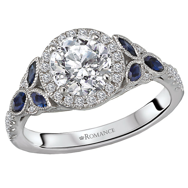 0.37 CT Marquise Sapphire and 0.20 CT Round Diamond Halo 14K White Gold Engagement Ring Setting