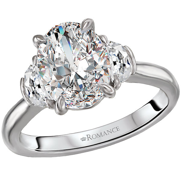 Custom Oval Diamond 0.50 CT Half Moon Three Stone Engagement Ring Setting
