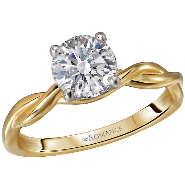 Round 0.04 CT Diamond Hidden Halo Twisted 14K Two Tone Gold Engagement Ring Setting