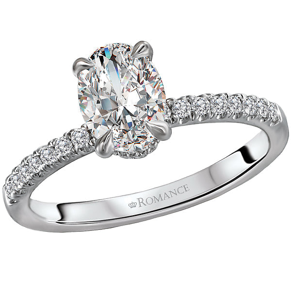 14K White Gold Oval Cut 0.12 CT Round Diamond Prong Engagement Ring Setting