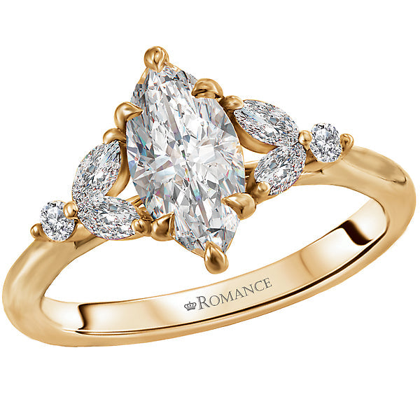 14K Yellow Gold Marquise and Round Diamond 0.20 CT Engagement Ring Setting