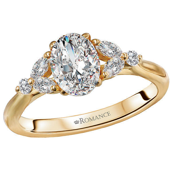 14K Yellow Gold Oval Diamond 0.20 CT Fancy Cut Engagement Ring Setting