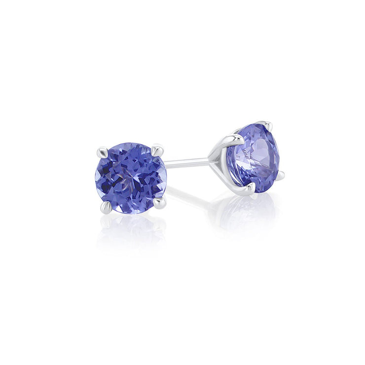1.76 Cttw Round Blue Tanzanite 14k White Gold Stud Earrings - The Diamond Factory
