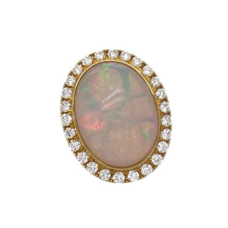 14K Yellow Gold Opal Gemstone Halo Fashion Ring