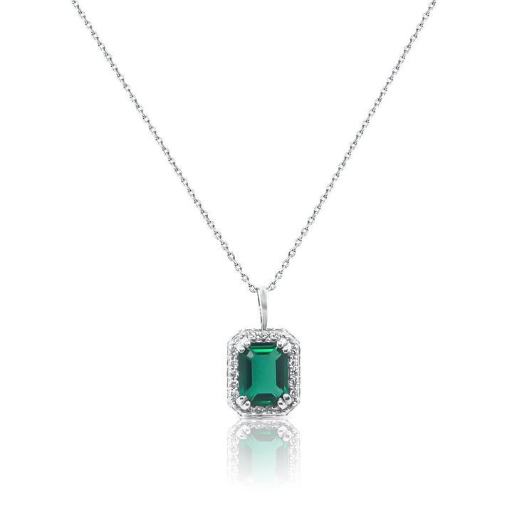 2.45 Carats Lab Grown Green Emerald and Natural Diamond Halo Necklace - The Diamond Factory