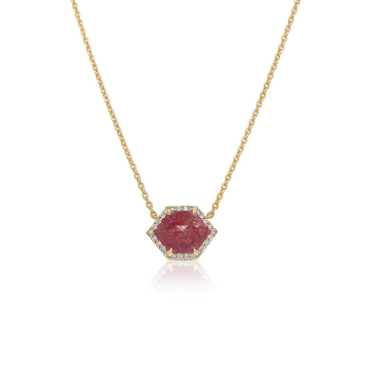 2.55 CT Rose - Cut Hexagon Brown Diamond and 0.18 Cttw White Diamond Halo 14K Yellow Gold Necklace - The Diamond Factory