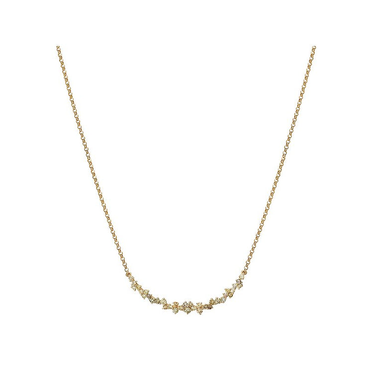 14K Yellow Gold Multi-Color Diamond Curved Necklace