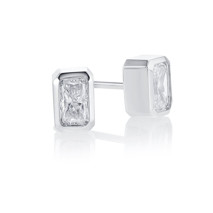 .43 Carats Radiant Natural Diamond Bezel Stud Earrings - The Diamond Factory