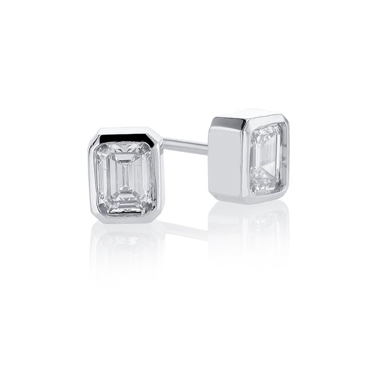 .47 Carats Emerald Cut Natural Diamond Bezel Stud Earrings - The Diamond Factory