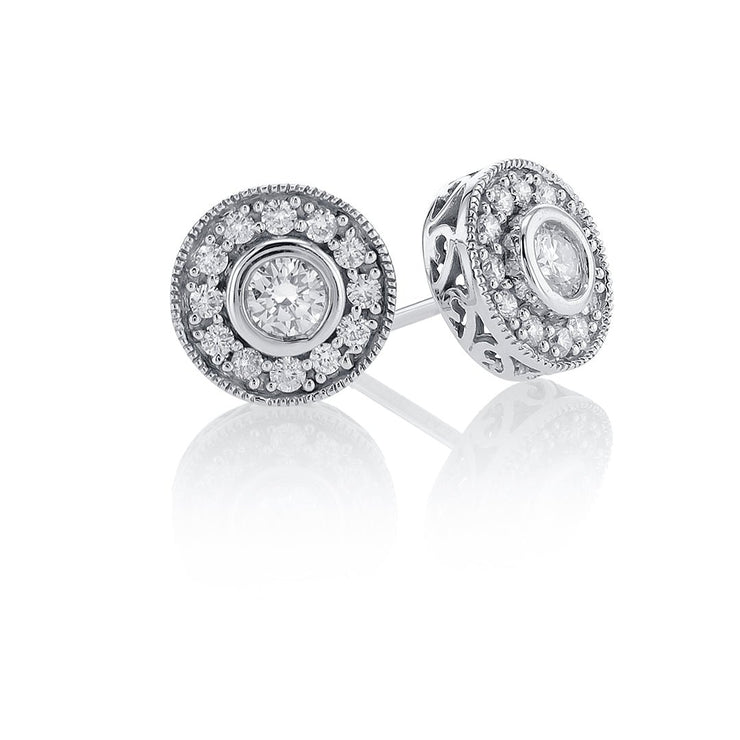 .60 Carats Natural Diamond Bezel Halo Stud Earrings - The Diamond Factory