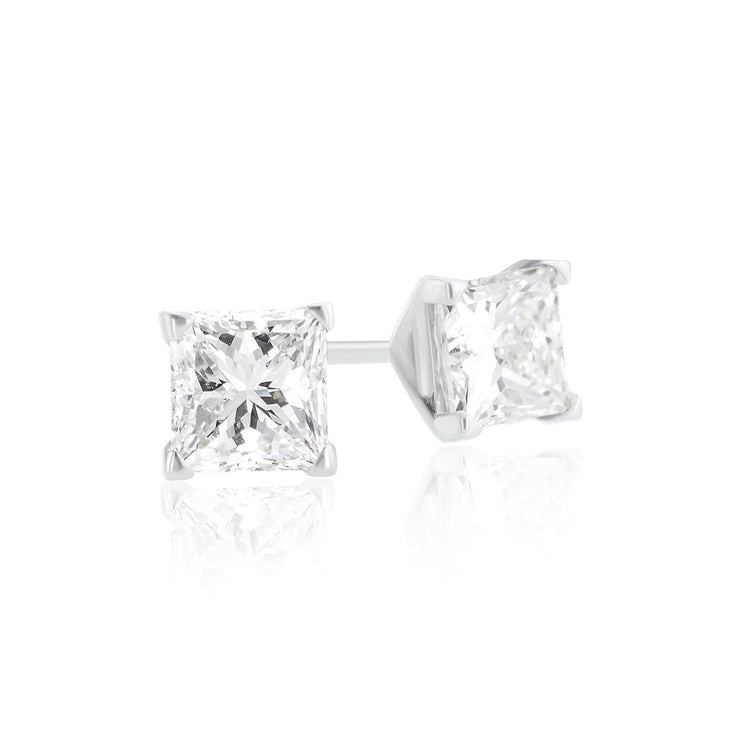 .88 Carats Princess Cut Diamond Stud Earrings - The Diamond Factory