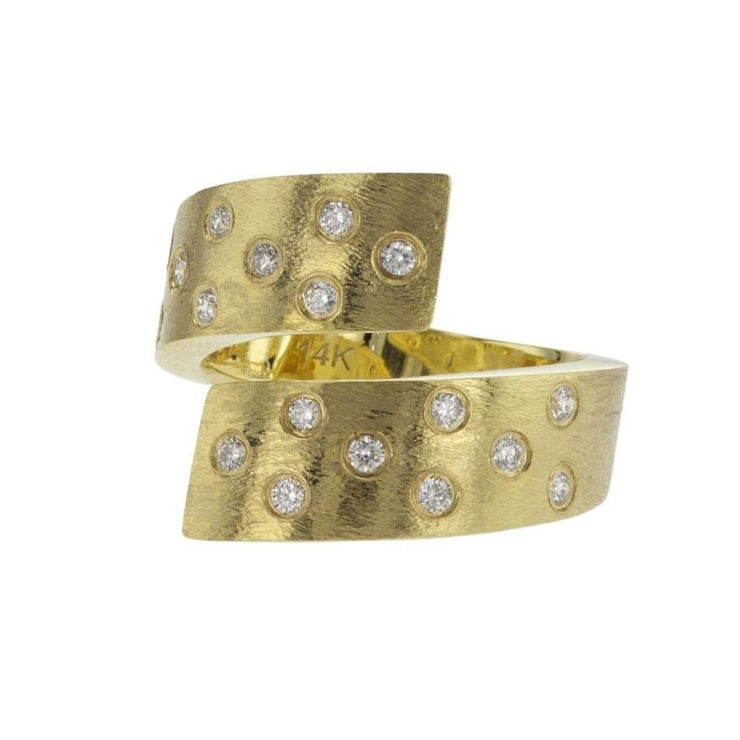 14K Yellow Gold Diamond Brushed Bypass Fashion Ring