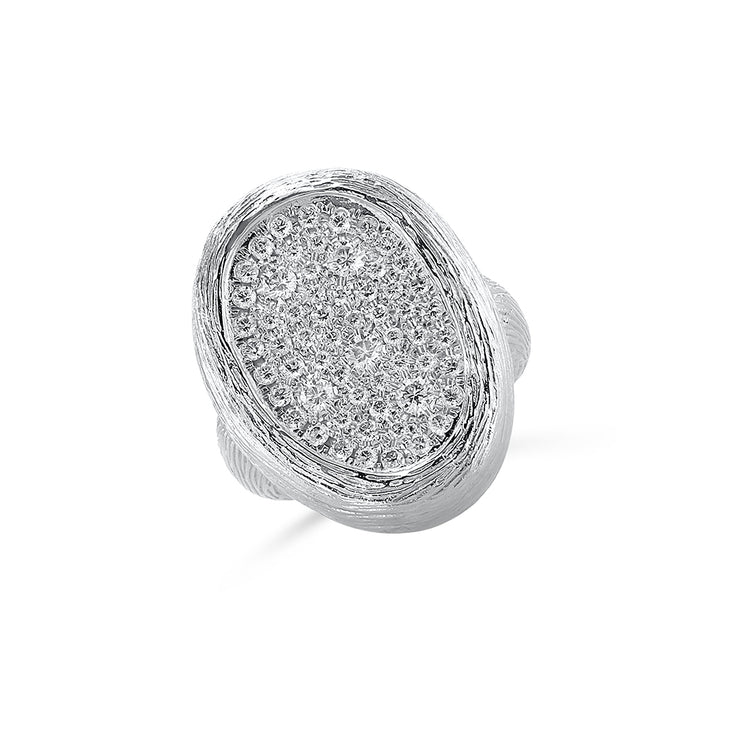14K White Gold Pavé Diamond Brushed Fashion Ring