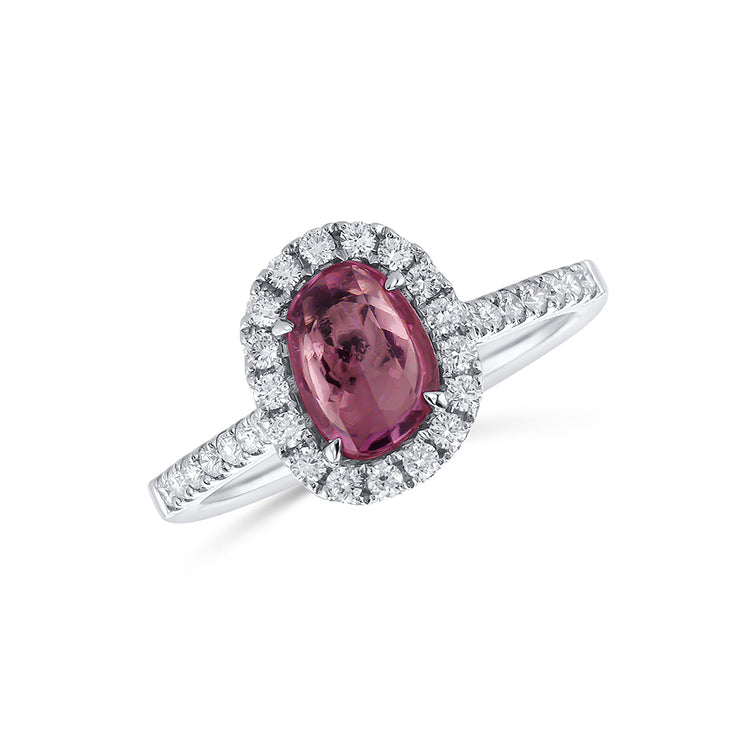 14K White Gold Pink Sapphire & Diamond Halo Fashion Ring