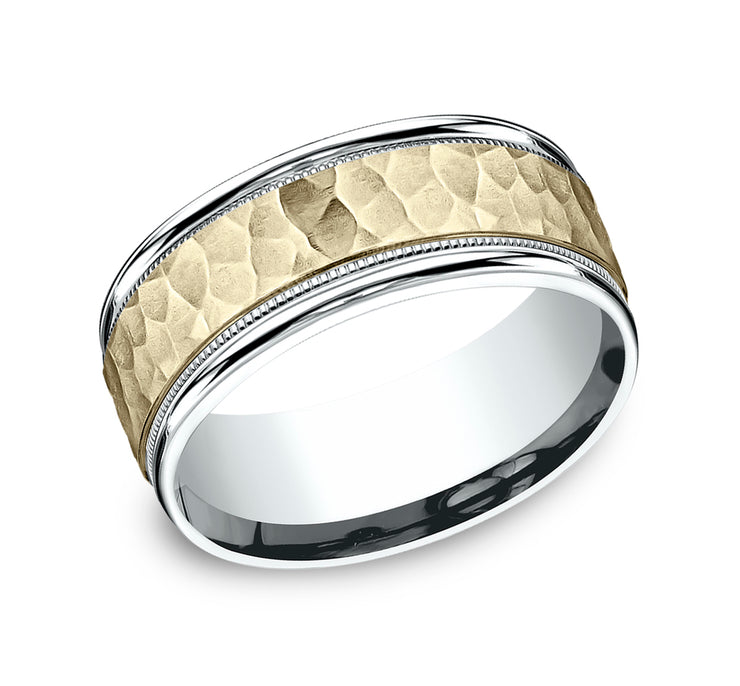 Men's 14K Two Tone Hammered Band