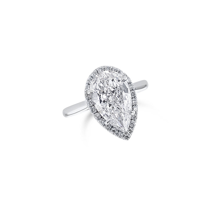 Custom Designed Engagement Ring with Pear Diamond Halo Platinum
