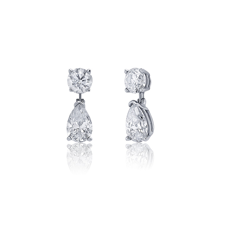 2.84 CT Pear and Round Diamond Drop 14K White Gold Earrings