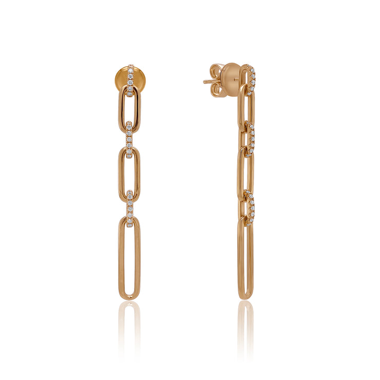 0.21 Cttw Diamond Paperclip Fashion 18K Yellow Gold Dangle Earrings
