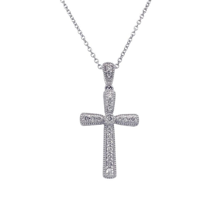 10K White Gold Diamond Cross Detailed Fashion Necklace