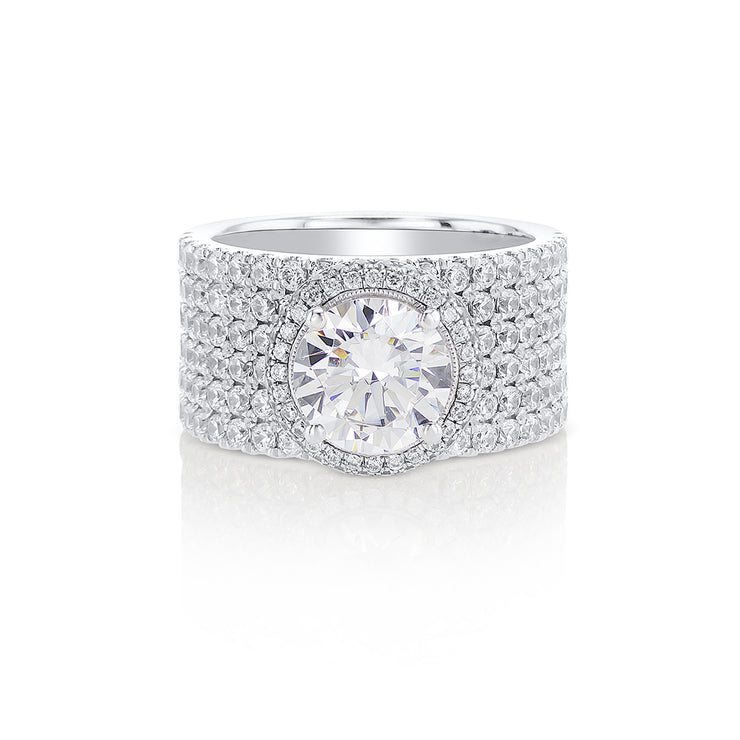 1.99 Cttw Round Diamond Pavé Halo 18K White Gold Engagement Ring Setting