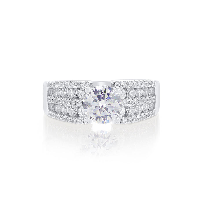 0.89 Cttw Round Diamond Pavé 18K White Gold Engagement Ring Setting