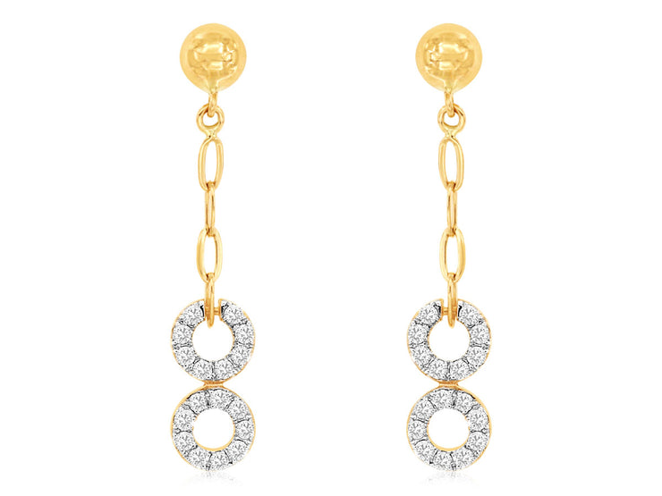 0.57 Cttw Round Diamond Paperclip 14K Yellow Gold Dangle Earrings