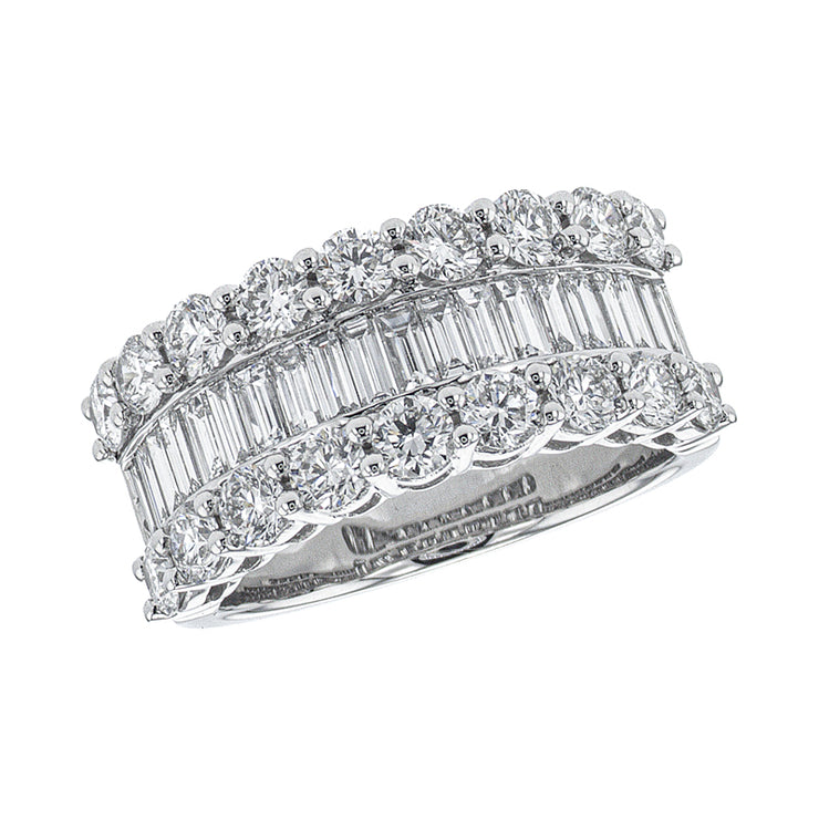 18K White Gold 2.62 CT Baguette and Round Diamond Channel Fashion Ring