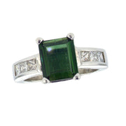 Platinum 2.30 CT Green Tourmaline And Diamond Fashion Ring