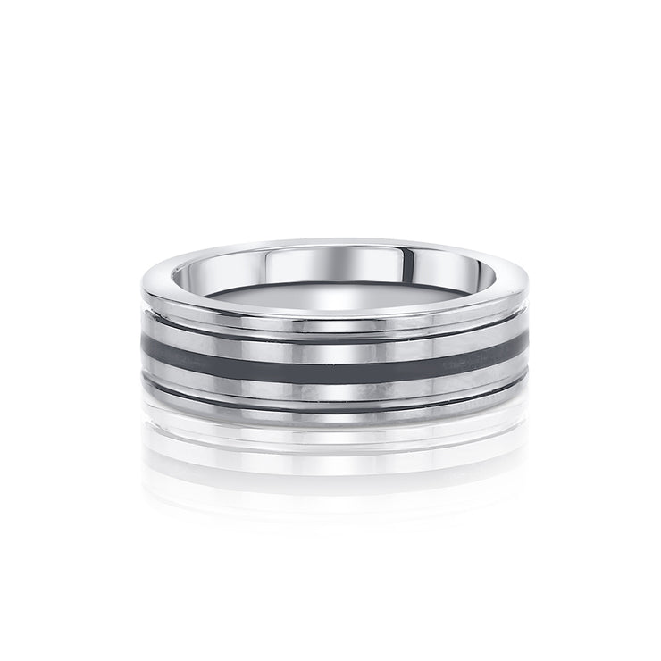 Men's Tungsten Wedding Band with Sterling Silver Inlay