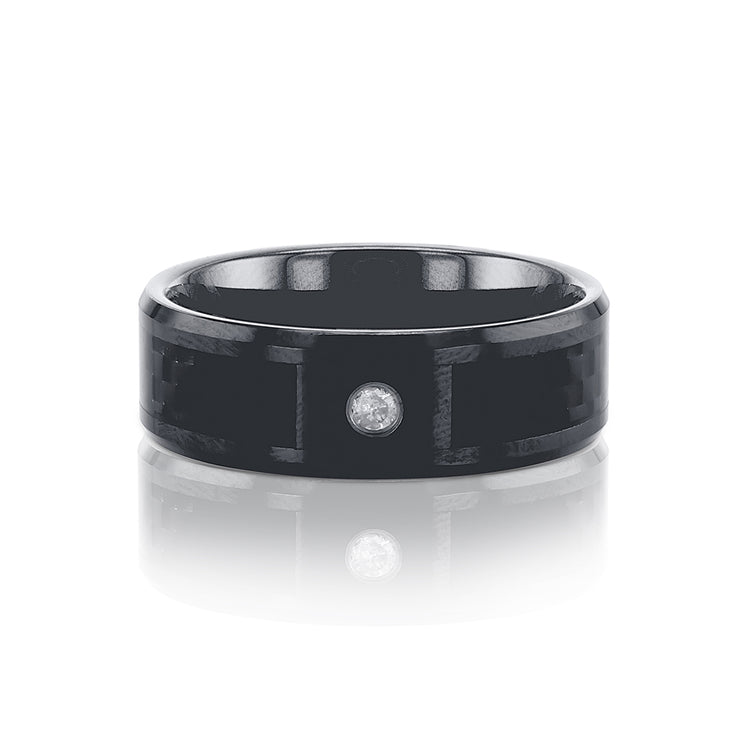 Men's Tungsten with Diamond and Black Carbon Inlay Band