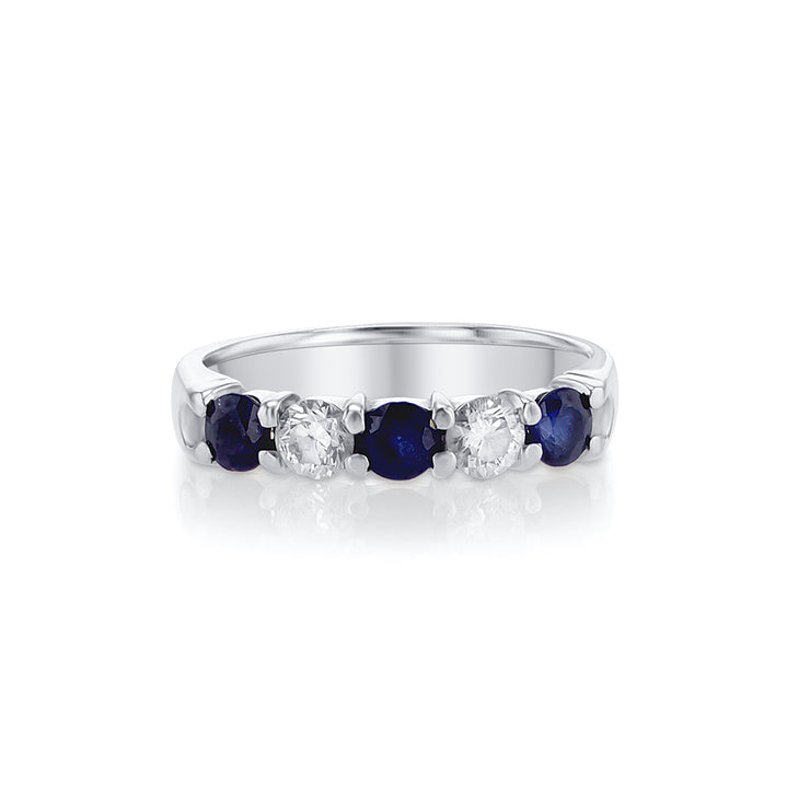 0.36 Cttw Round Diamond and 1.14 Cttw Blue Sapphire 14K White Gold Estate Band