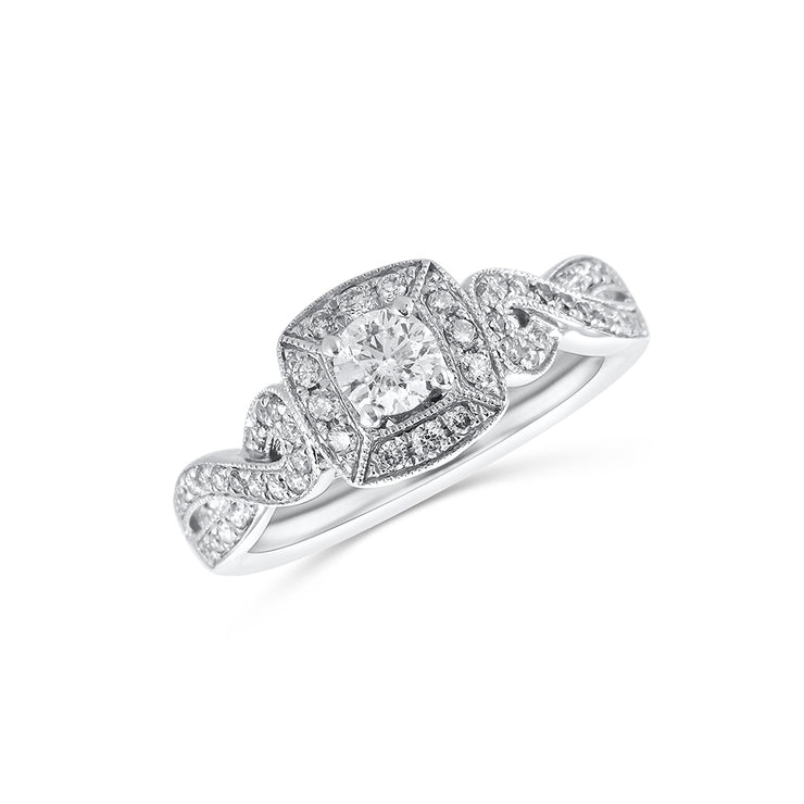 14K White Gold Diamond Estate Ring With Detailed Halo