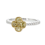 18K Two Tone Gold 1.10 CT Fancy Yellow Diamond And Diamond Clover Ring