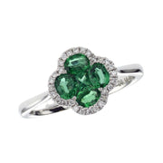 18K White Gold 0.77 CT Emerald and Diamond Clover Ring