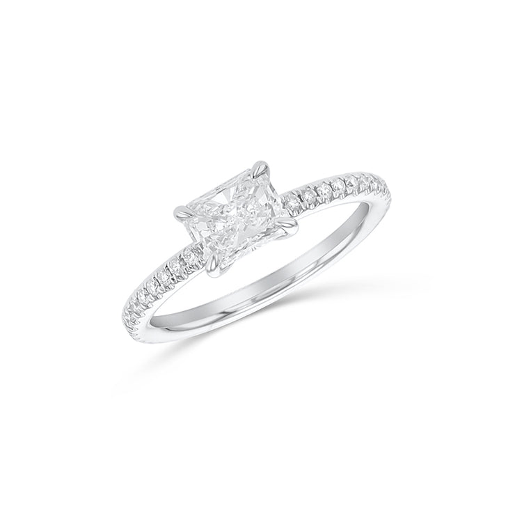 0.85 CT Radiant Diamond East-West and 0.25 Cttw Prong Set 14K White Gold Engagement Ring