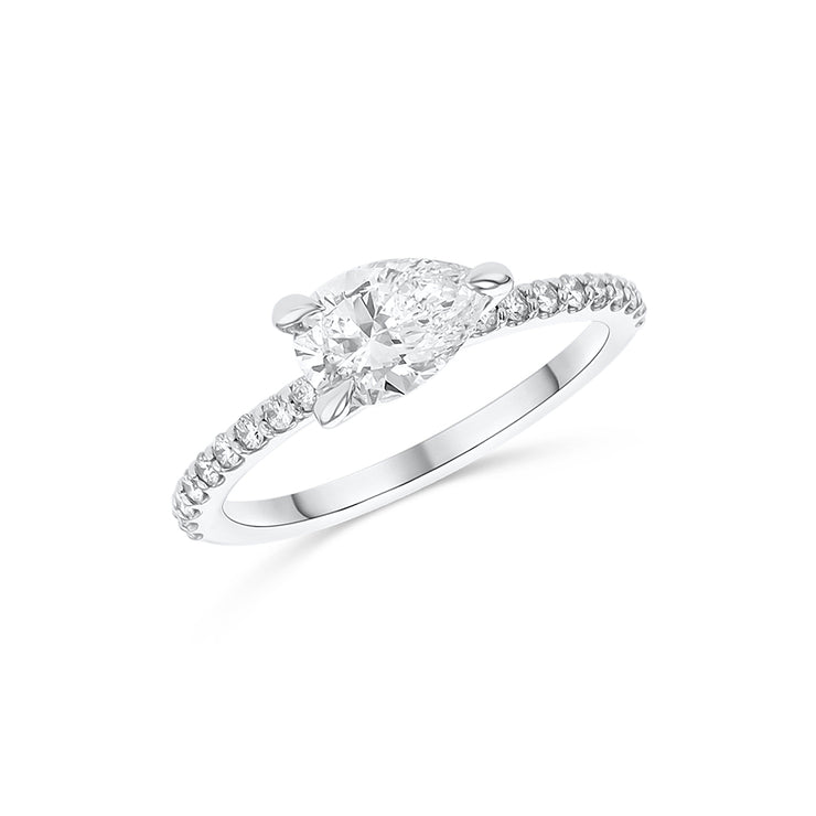 0.80 CT Pear Cut Diamond 14K White Gold East-West Prong Set Engagement Ring