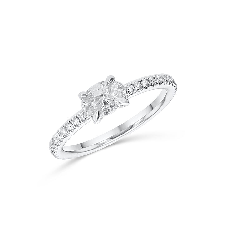0.52 CT Oval Diamond East-West and 0.25 Cttw Prong Set 14K White Gold Engagement Ring