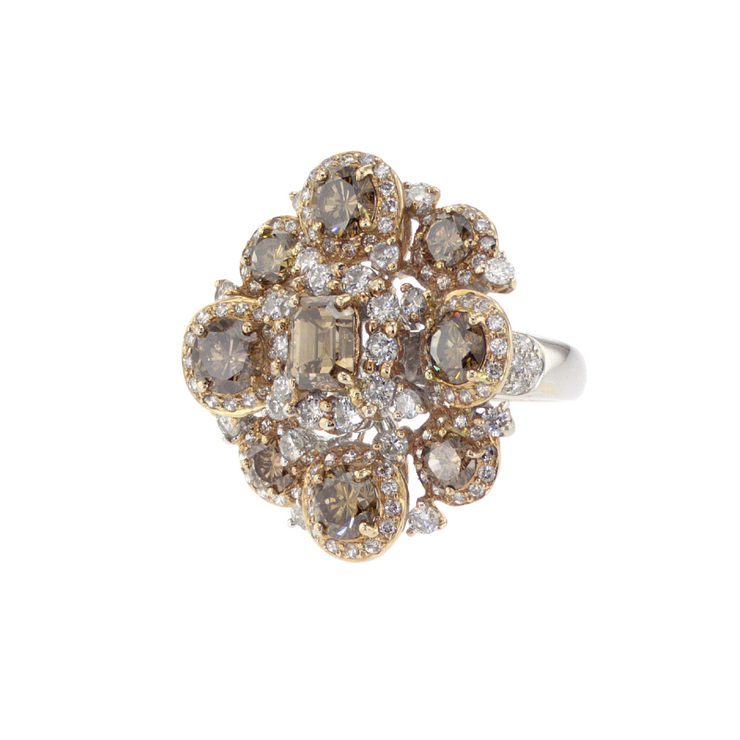 18K Two Tone 6.00 CT Brown and White Diamond Vintage Ring