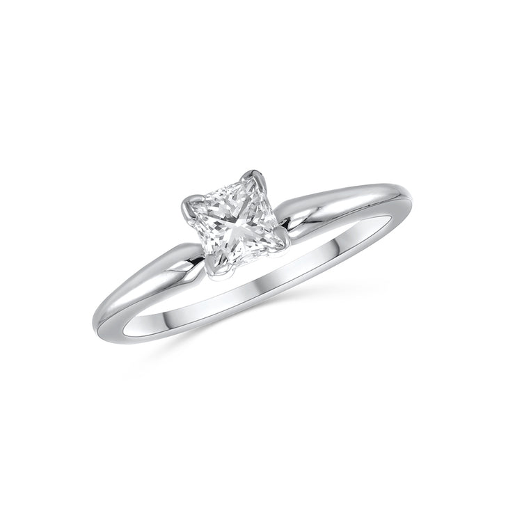 0.58 CT Princess-Cut Diamond Solitaire 14K White Gold Engagement Ring