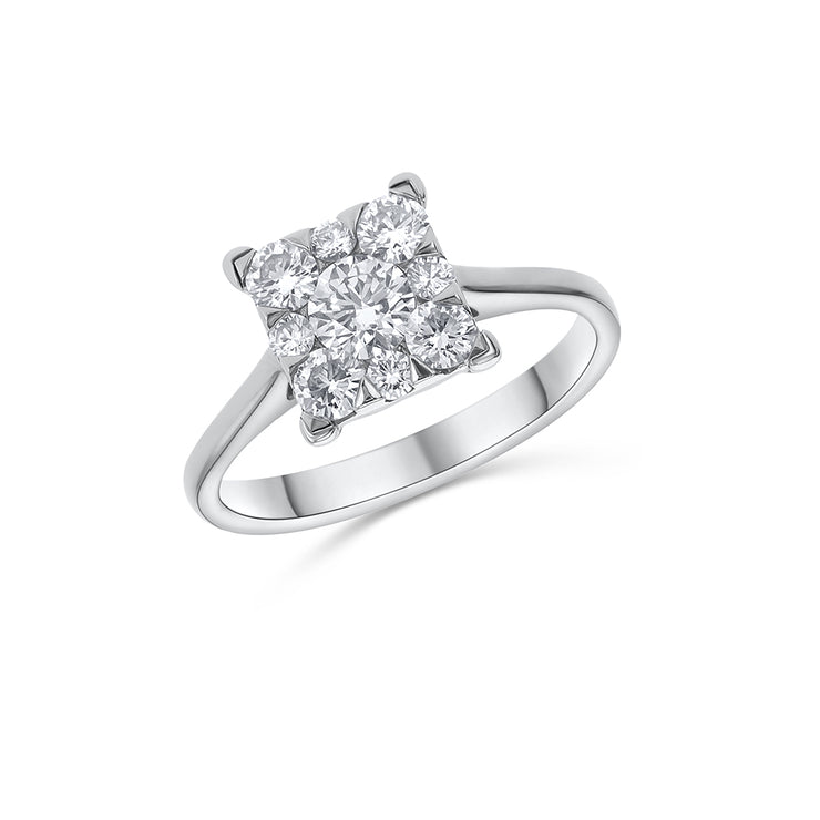 14K White Gold 0.50 Carat Cluster Diamond Engagement Ring