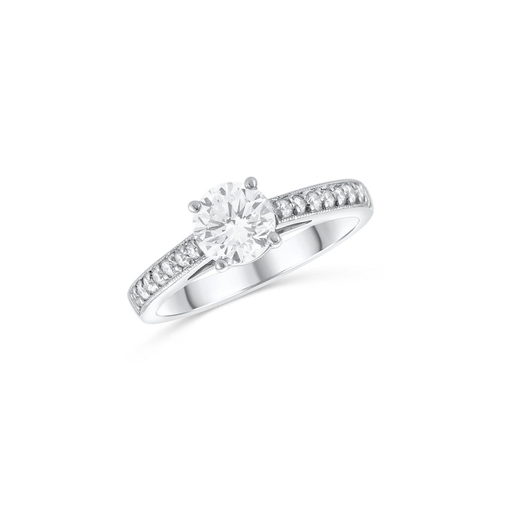 0.80 CT Round Diamond Cathedral Channel Set Platinum Engagement Ring