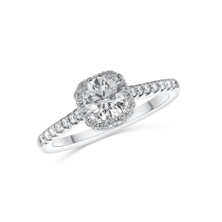 0.86 CT Round Diamond and 0.50 Cttw Halo 14K White Gold Engagement Ring