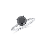 14K White Gold 2.22 Carat Round Black Diamond Solitaire Ring