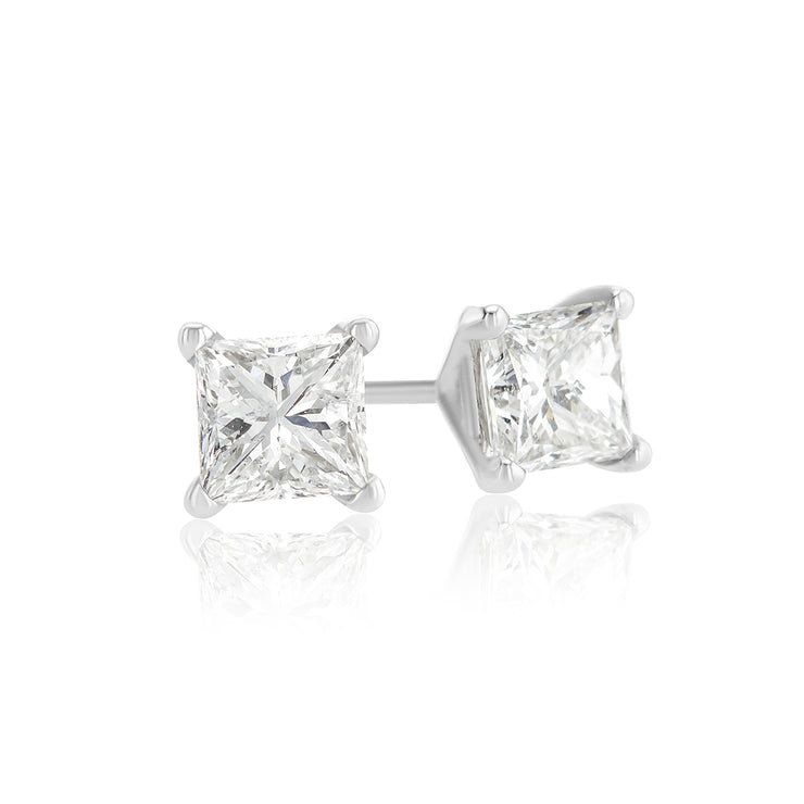 14K White Gold 0.91 CT Princess Diamond Martini Stud Earrings